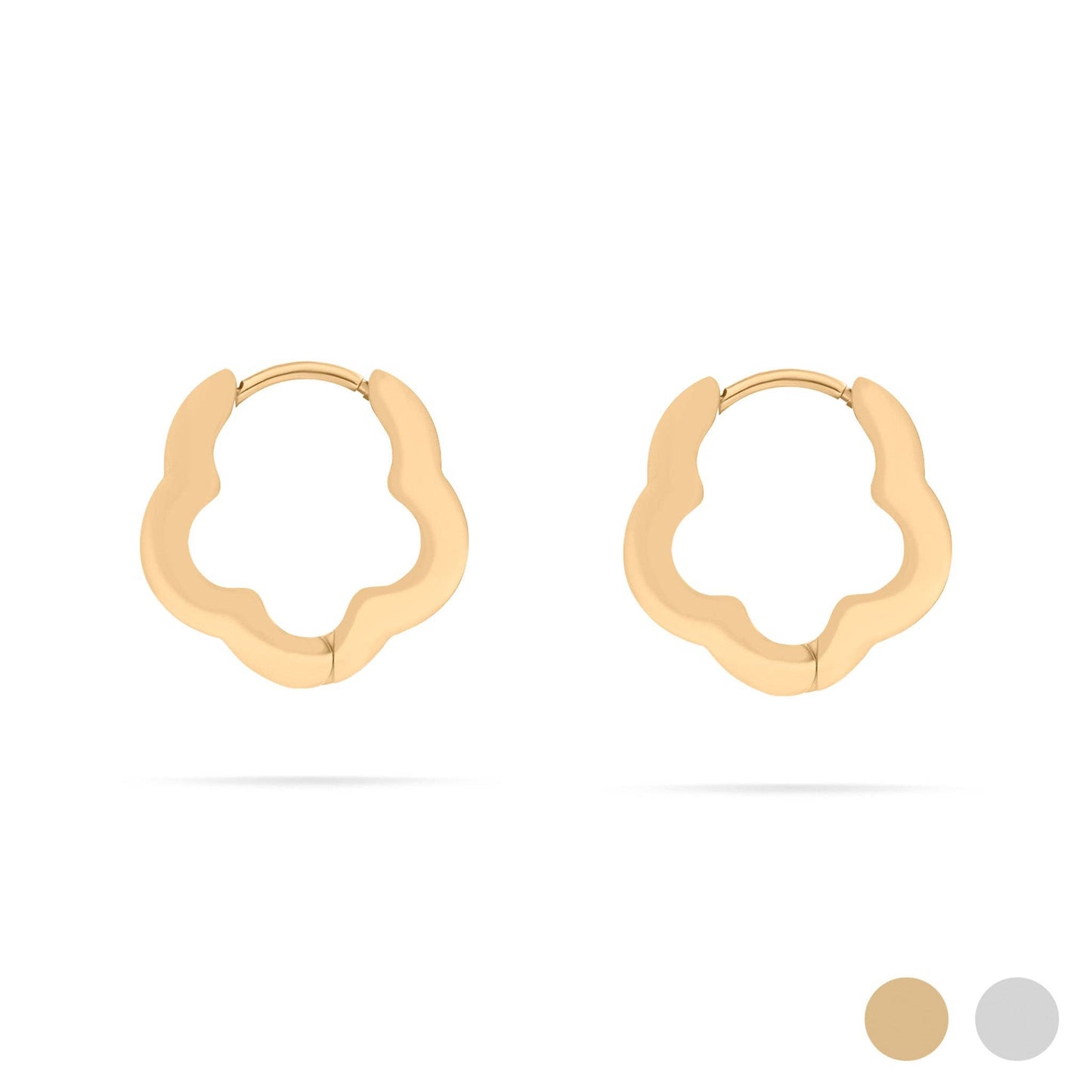 18K Gold PVD Stainless Steel Flower Huggie Earrings:Silver/Gold