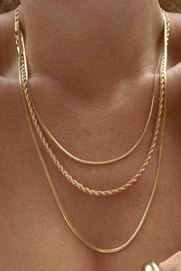 18K STAINLESS STEEL TARNISH FREE LAYERED NECKLACE GOLD