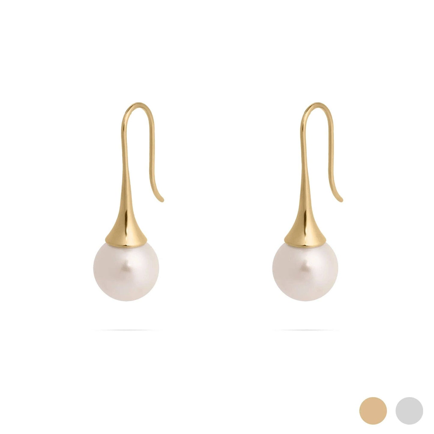 18K Gold PVD Stainless Steel Large Pearl Drop Earrings: Gold