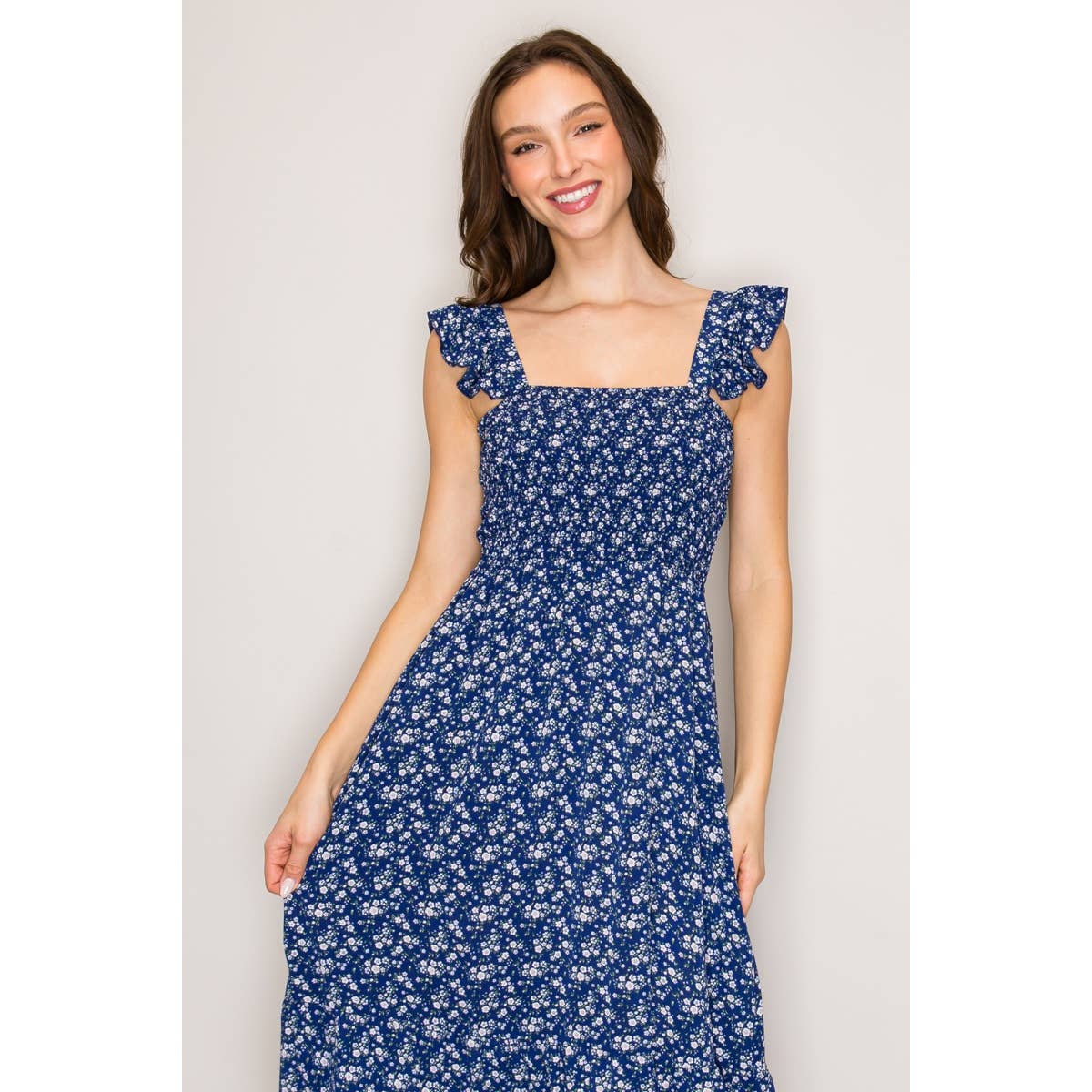 Mia Floral Smocked Flutter  Maxi Dress