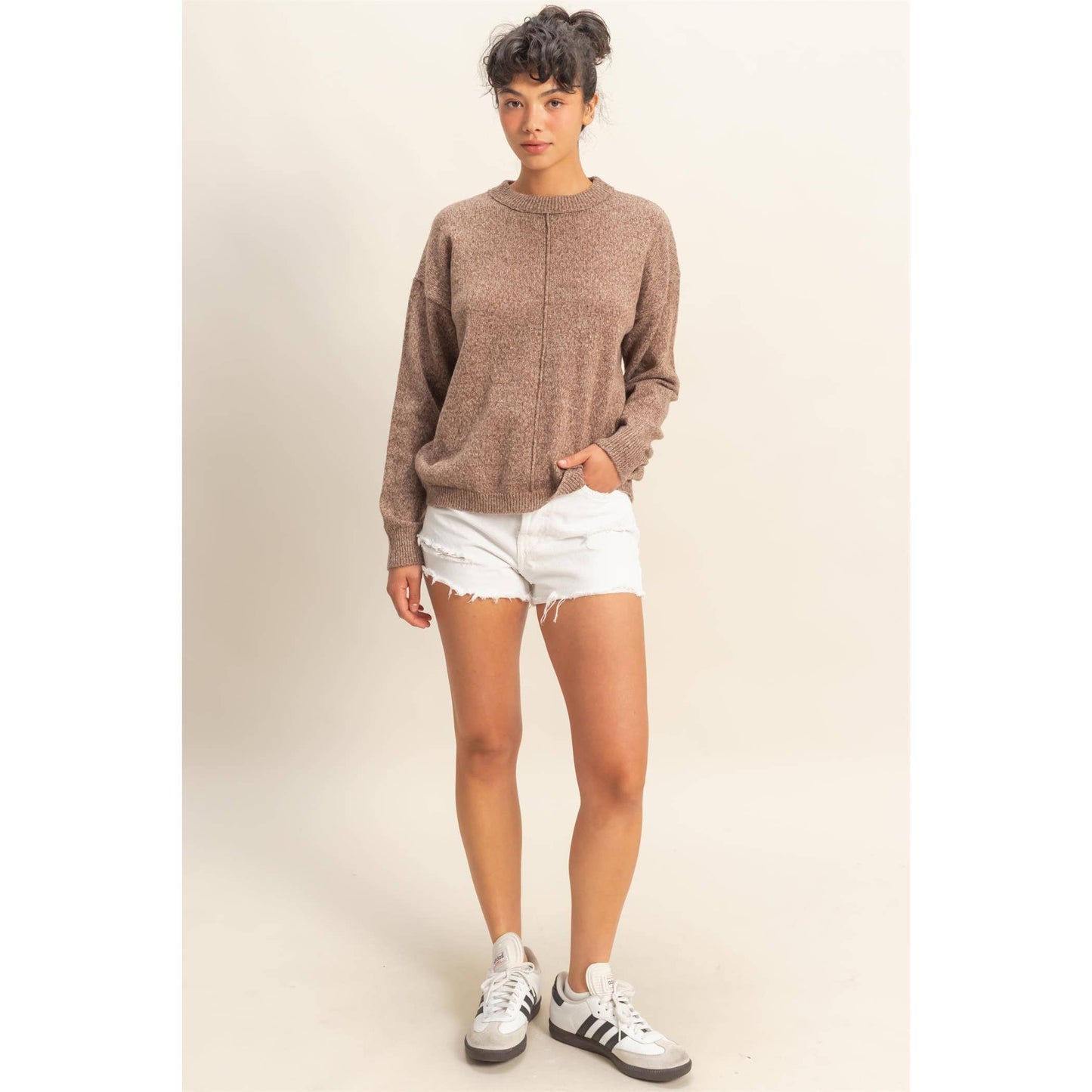 Front Seam Crew Neck Sweater:S-M-L(2-2-2)