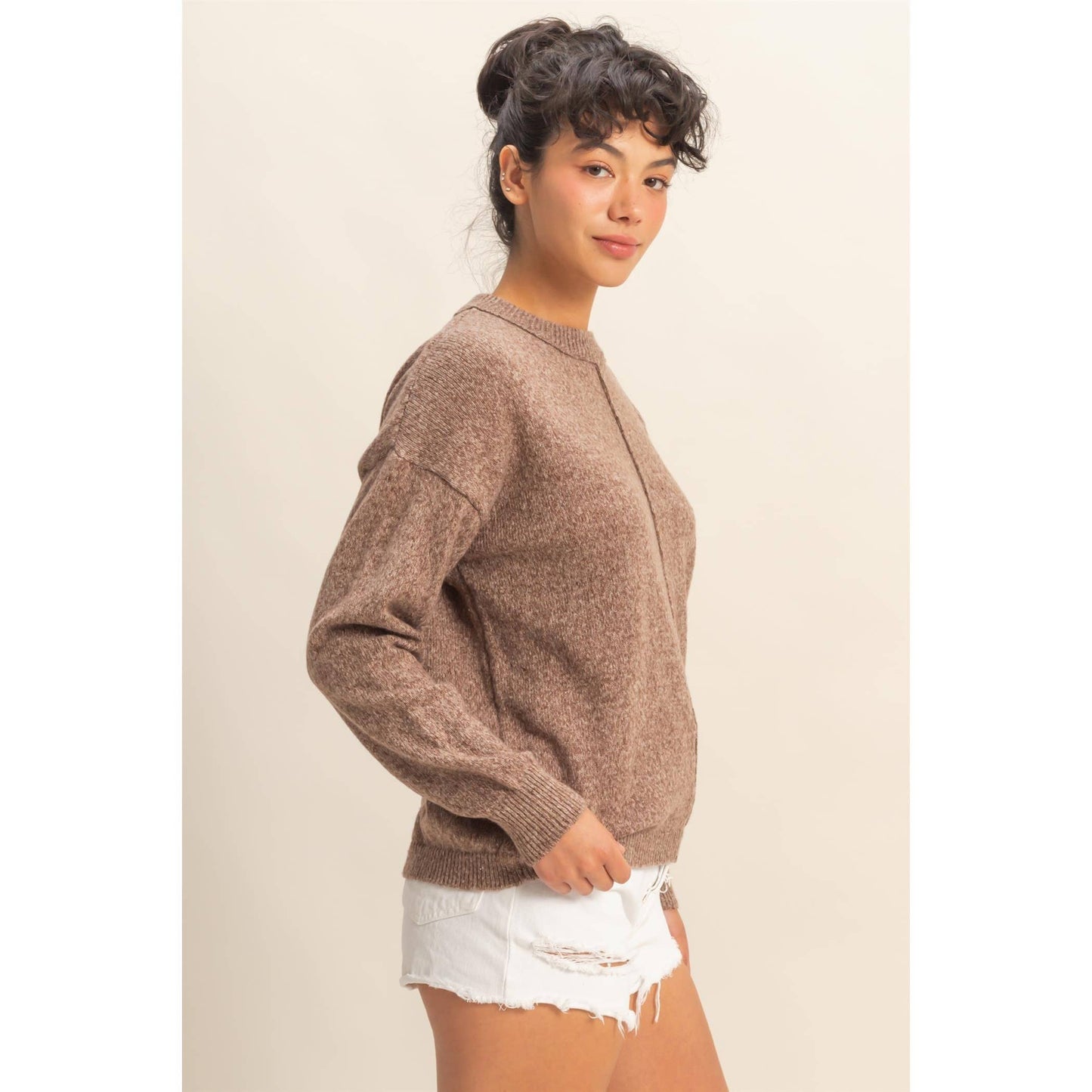 Front Seam Crew Neck Sweater:S-M-L(2-2-2)