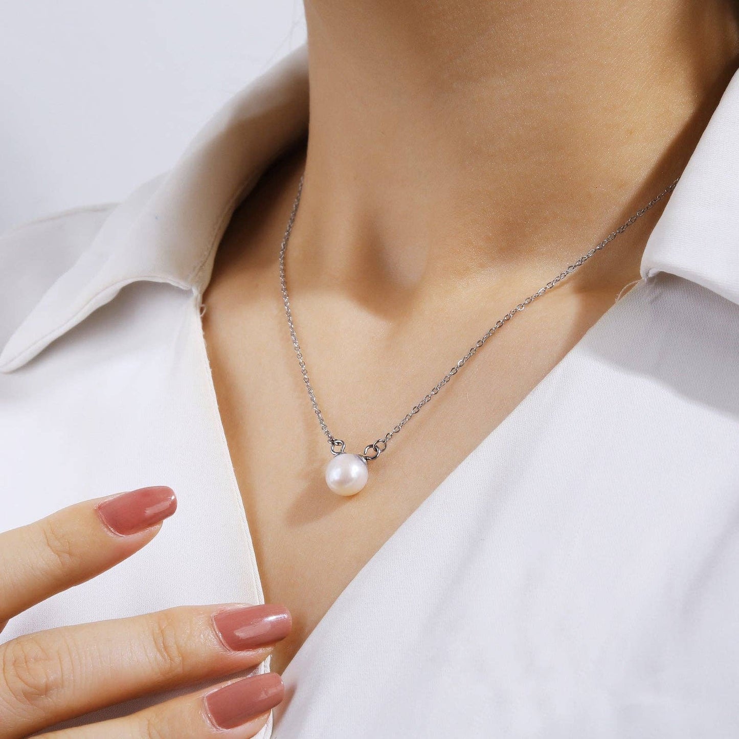 Single 8mm Pearl Chain Necklace
