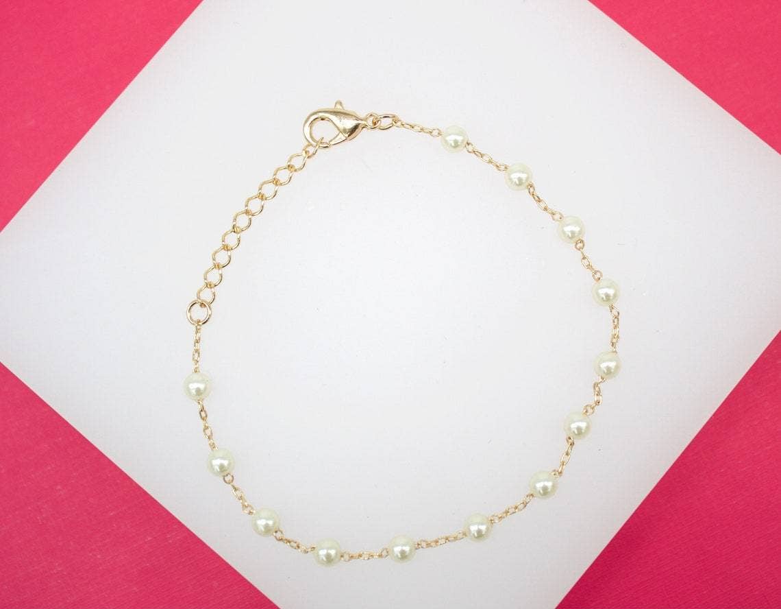 Pearl 18K Gold Filled Synthetic Pearl Bracelet (I32)