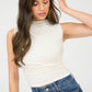 MOCK NECK RUCHED SHOULDER SLEEVELESS KNIT TOP  (PRE-ORDER): CREAM
