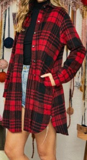 Red Long Flannel Jacket (final sale)