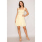 Tie Neck Sleeveless A-Line Ruffle Hem Mini Dress Light Yellow