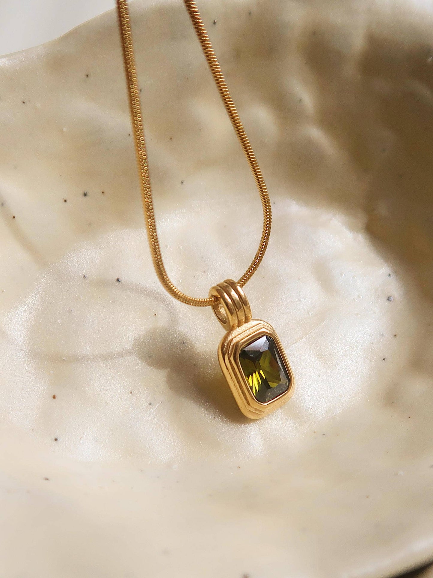 Maeve 18K PVD Non-Tarnish Green Square Stone Pendant: Green