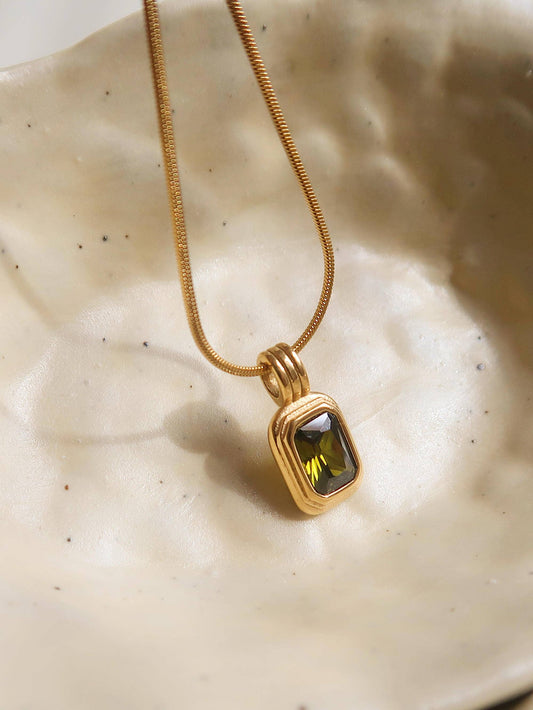Maeve 18K PVD Non-Tarnish Green Square Stone Pendant: Green