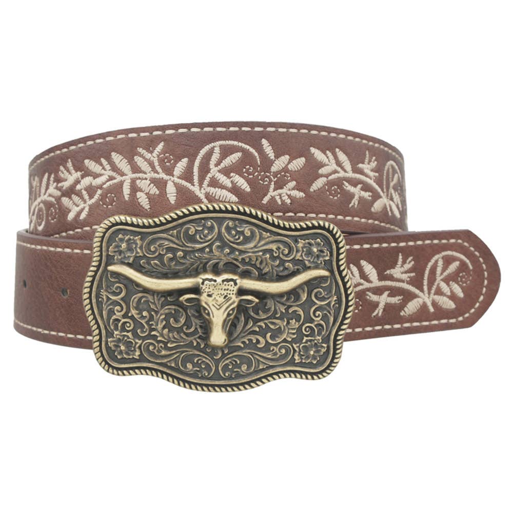 FLORAL MOTIFF LONGHORN ACCENT BELT