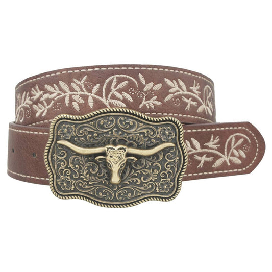 FLORAL MOTIFF LONGHORN ACCENT BELT