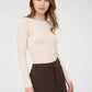 BOAT NECK LONG SLEEVE SOLID KNIT TOP: LIGHT KHAKI