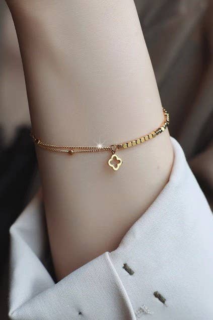 18K STAINLESS STEEL TARNISH FREE CLOVER BRACELET GOLD
