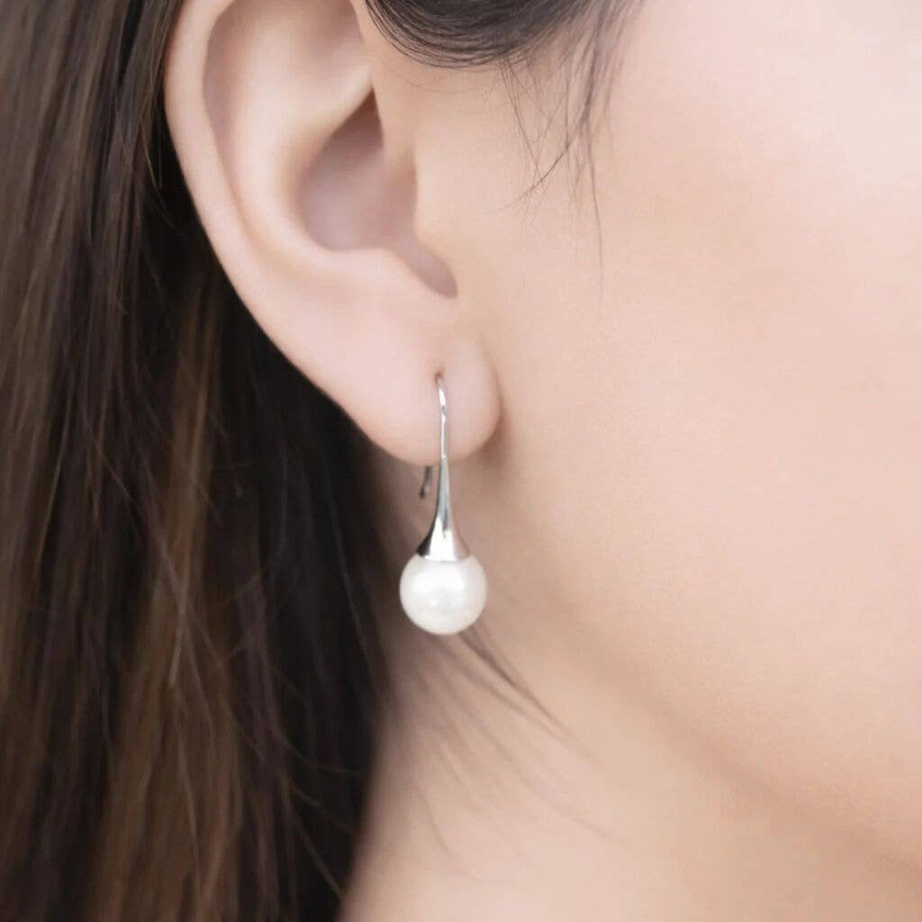 18K Gold PVD Stainless Steel Large Pearl Drop Earrings: Gold