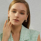 Abstract Wavy White Enamel Gold Square Hoop Earrings