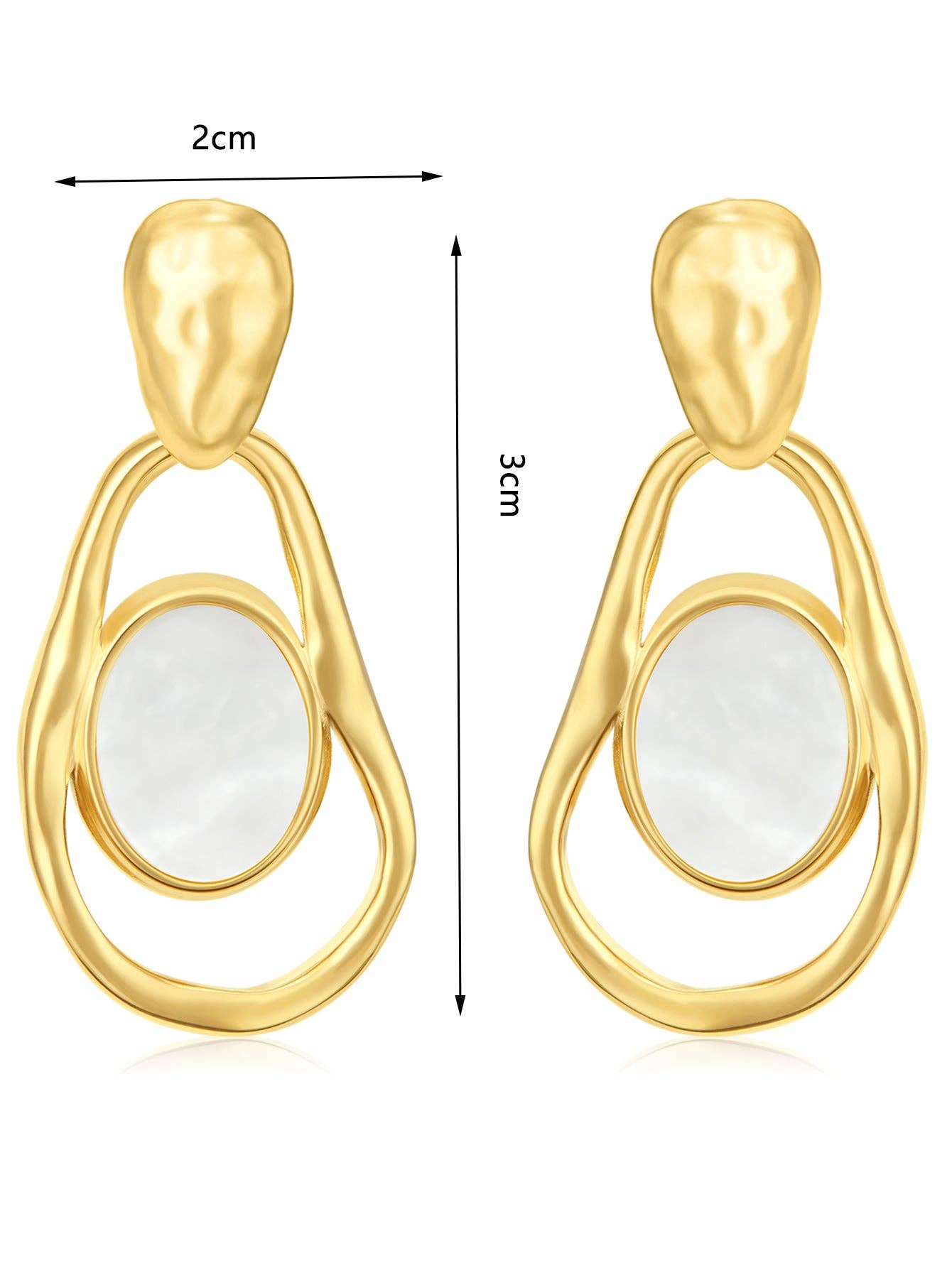 Organic Hammered Gold Mother of Pearl Drop Earrings