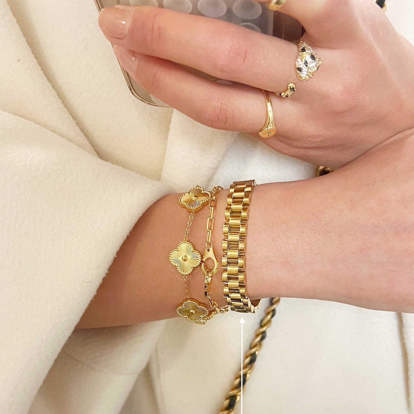 18k Gold Filled Strap Link Bracelet: Gold / 16 cm (Women)