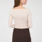 BOAT NECK LONG SLEEVE SOLID KNIT TOP: LIGHT KHAKI