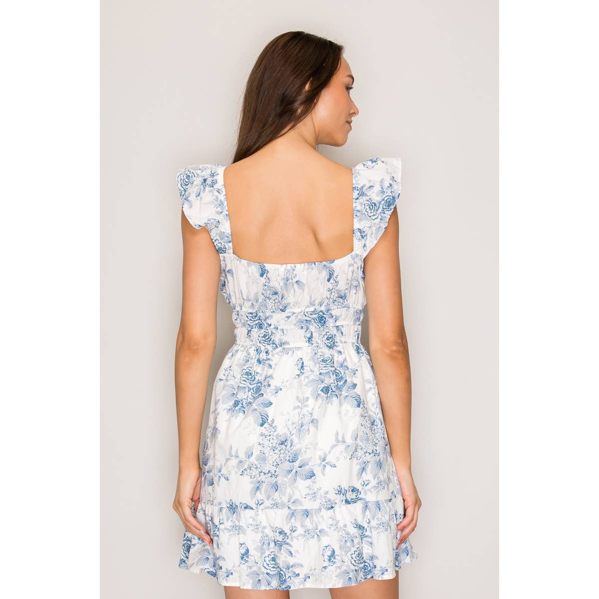 Flutter Strap Sweetheart Woven Mini Dress: Audrey Toile