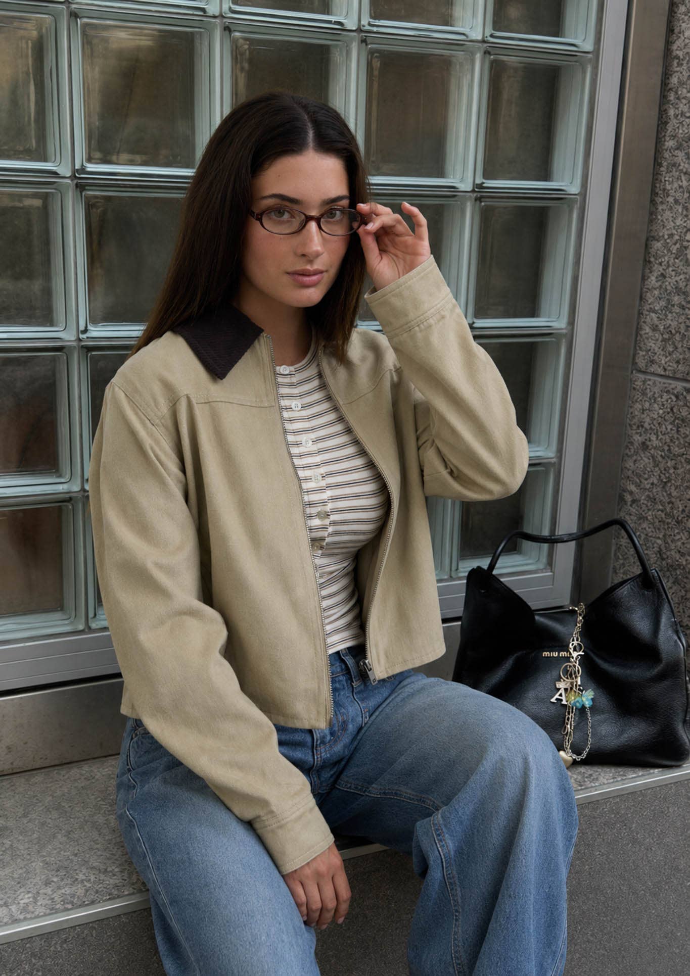 CONTRAST CORDUROY COLLAR ZIPUP JACKET