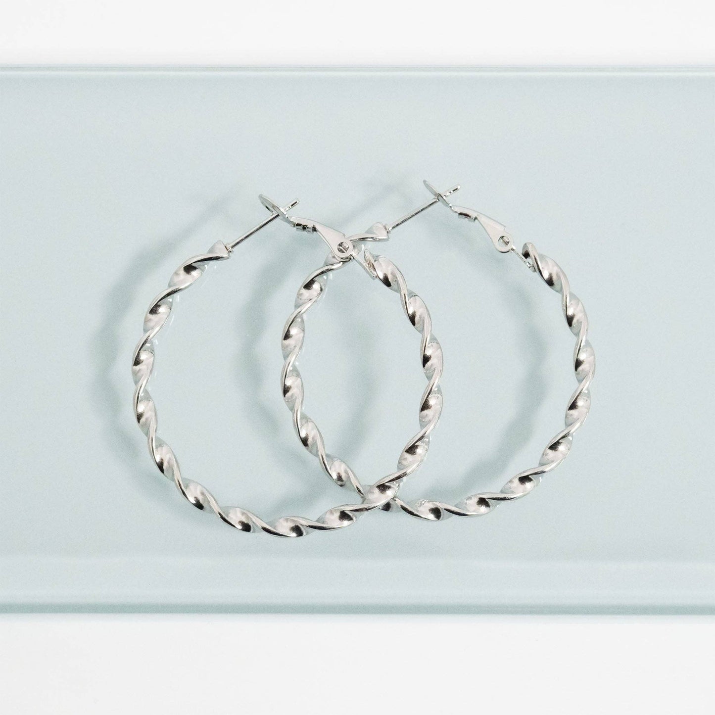 18K Gold PVD Stainless Steel Twist Hoop Earrings: Stainless / 30mm
