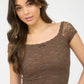 LACE FRONT BOW DETAIL SHORT SLEEVE KNIT TOP