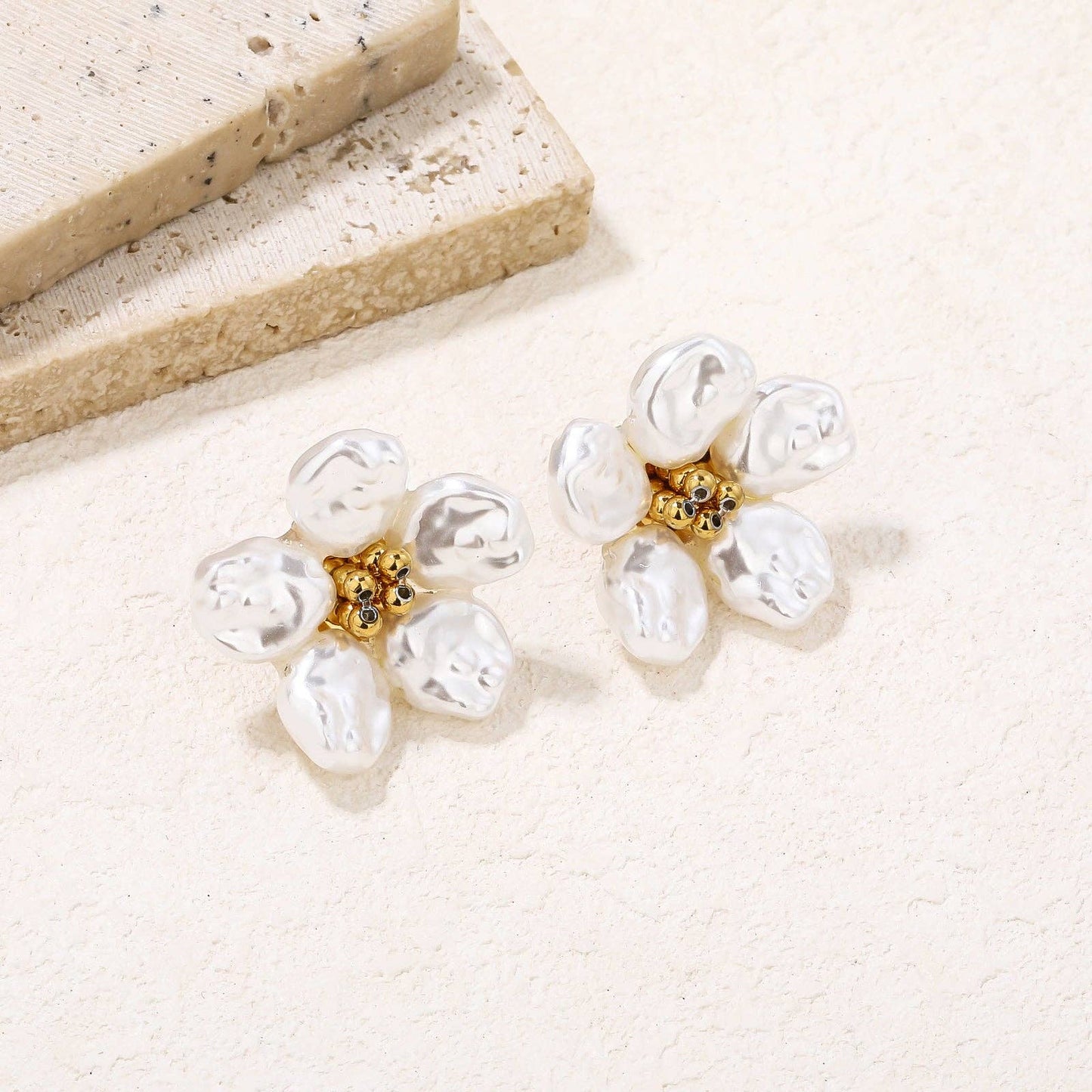 Baroque Pearl Flower Stud Earrings