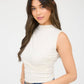 MOCK NECK RUCHED SHOULDER SLEEVELESS KNIT TOP  (PRE-ORDER): CREAM