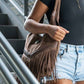 EJ60273SU Faux Suede Western Fringe Tote Bag: