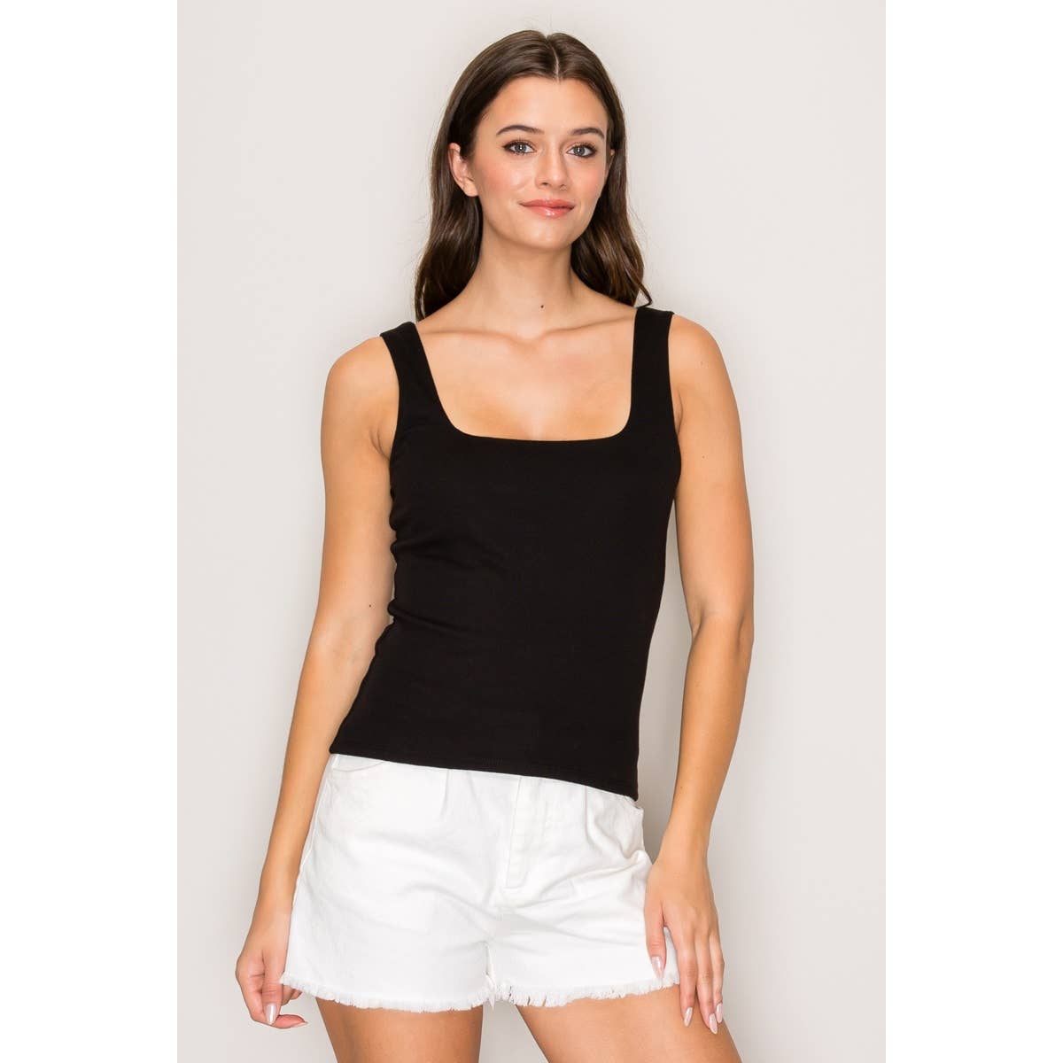 Ribbed Square Neck Double Layer Tank Top
