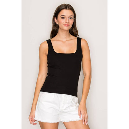 Ribbed Square Neck Double Layer Tank Top