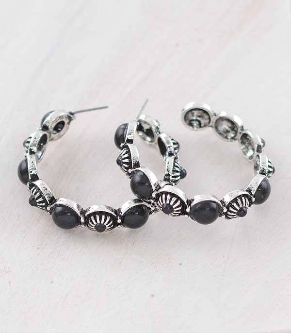 Concho Hoop Earrings: Black