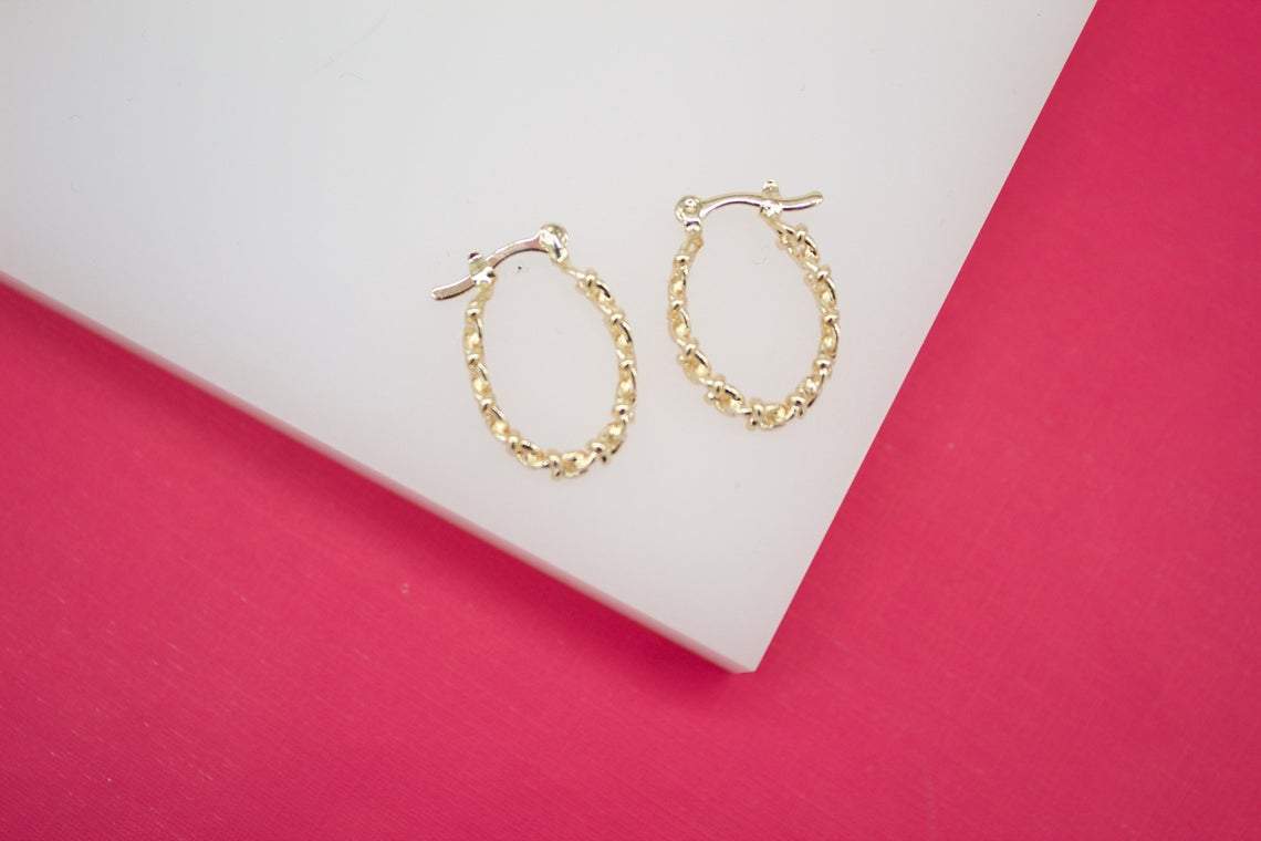 18K Gold Filled 5mm Small Designed Oval Curb Cuban Hoops Lever Back Hoop (K200): Gold