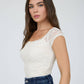 LACE FRONT BOW DETAIL SHORT SLEEVE KNIT TOP
