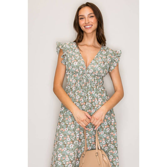 Tabitha V-Neck Flare Printed Woven Midi Dress