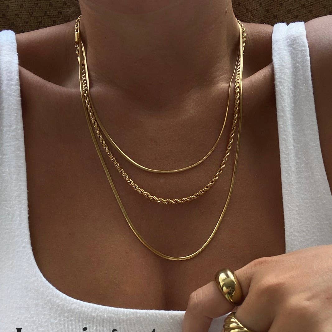 18K STAINLESS STEEL TARNISH FREE LAYERED NECKLACE GOLD