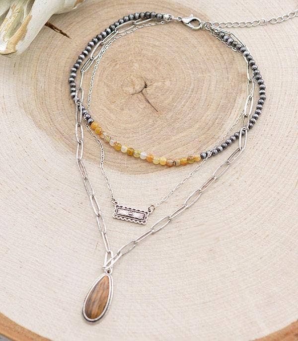 Turquoise Teardrop Layered Necklace: Brown
