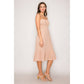Spaghetti Strap Bow Tie Midi Dress with Ruffle: Taupe