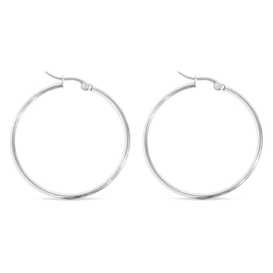 18K Gold PVD Stainless Steel Round Tube Hoop Earrings: Stainless / 30mm