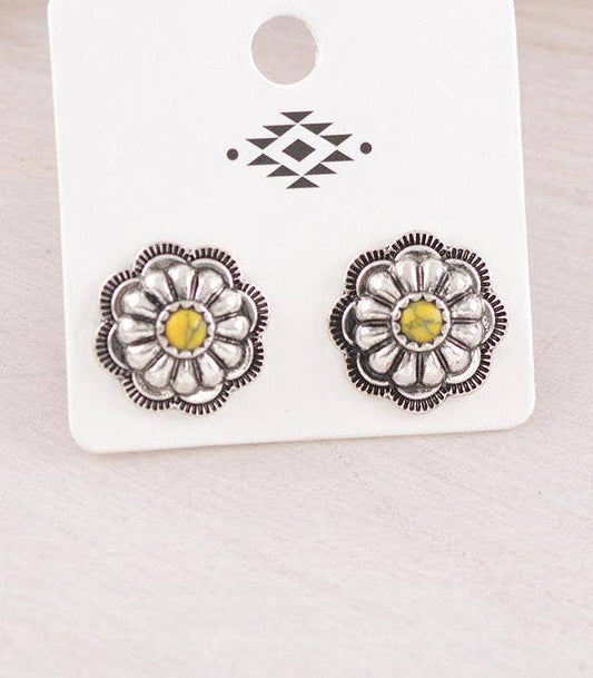 Concho Semi Stone Post Earrings: Mustard