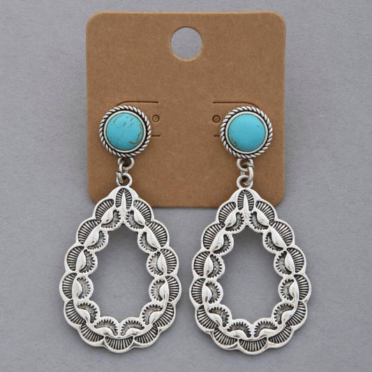 WESTERN TURQUOISE BEAD TEARDROP DANGLE EARRING