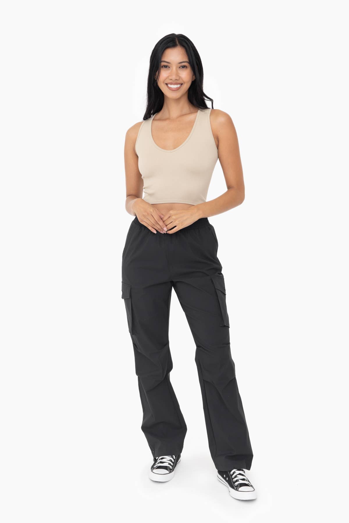 Seamless Ribbed V-Neck Crop Top: White / S:M:L