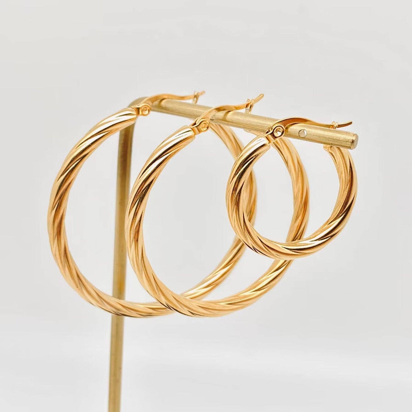 18K Gold Plated Stainless Steel Cable Hoop Earrings - Small