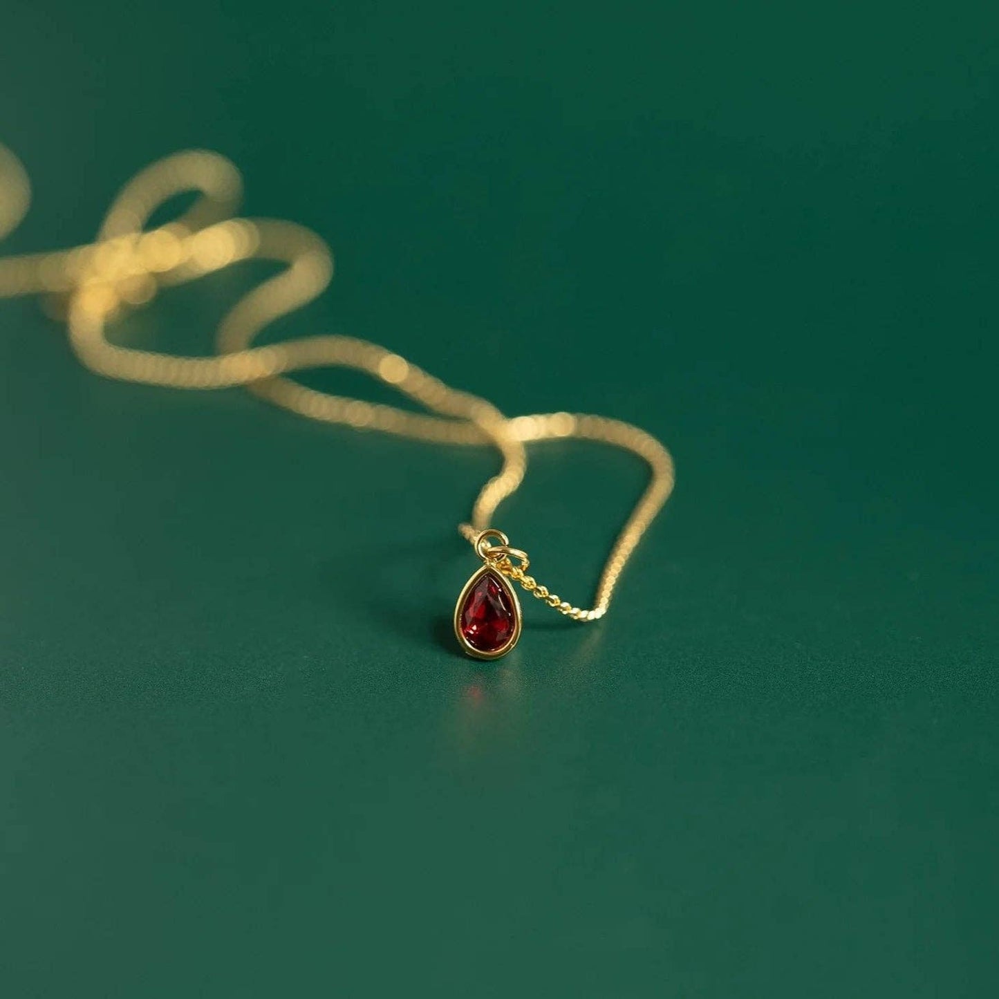 18K Gold PVD Teardrop Birthstone Charm: January-December