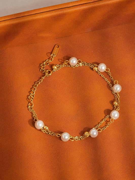 Gilles 18K Non-Tarnish-Layered Pearl Bracelet: Yellow Gold PVD