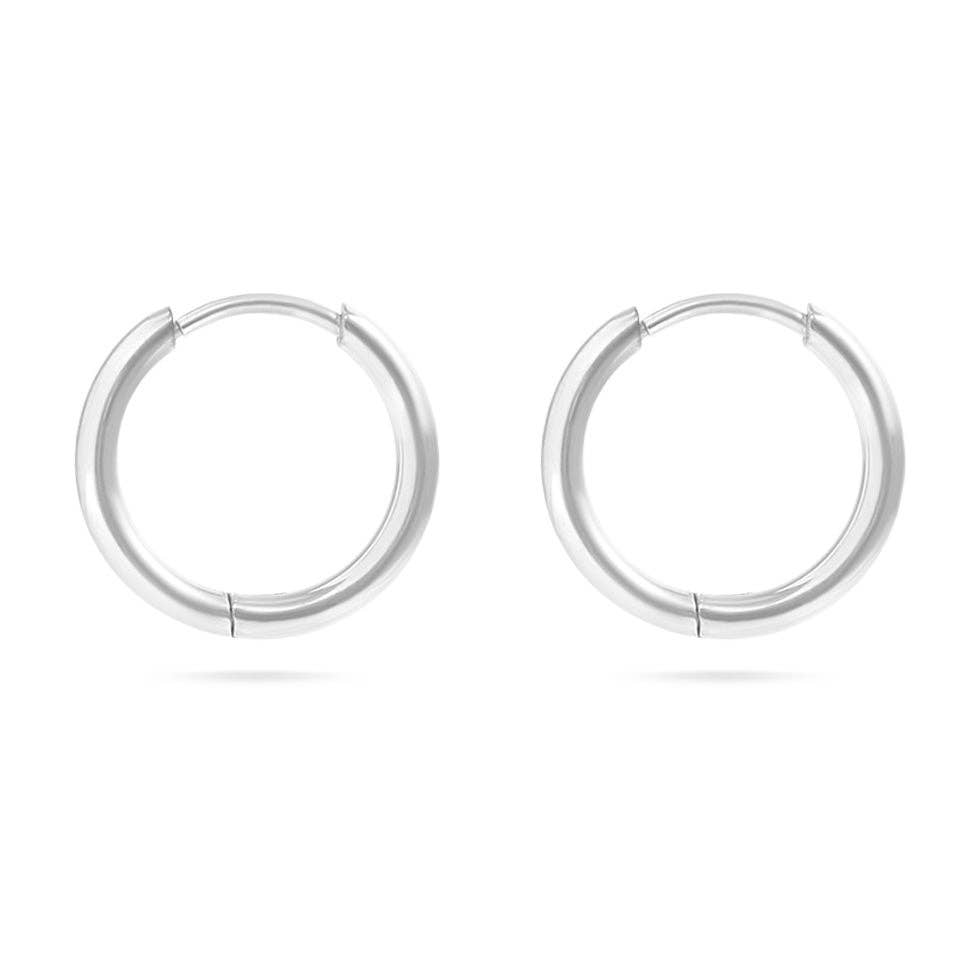 18K Gold PVD Stainless Steel Classic Hoop Huggie Earrings: Stainless / 16mm