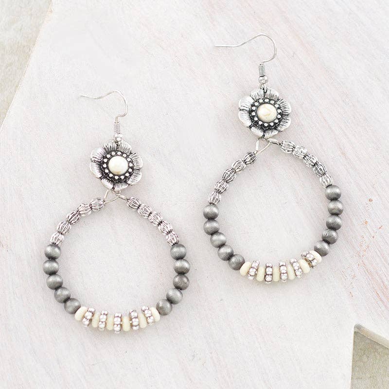 Western Flower Hoop Earrings: Natural