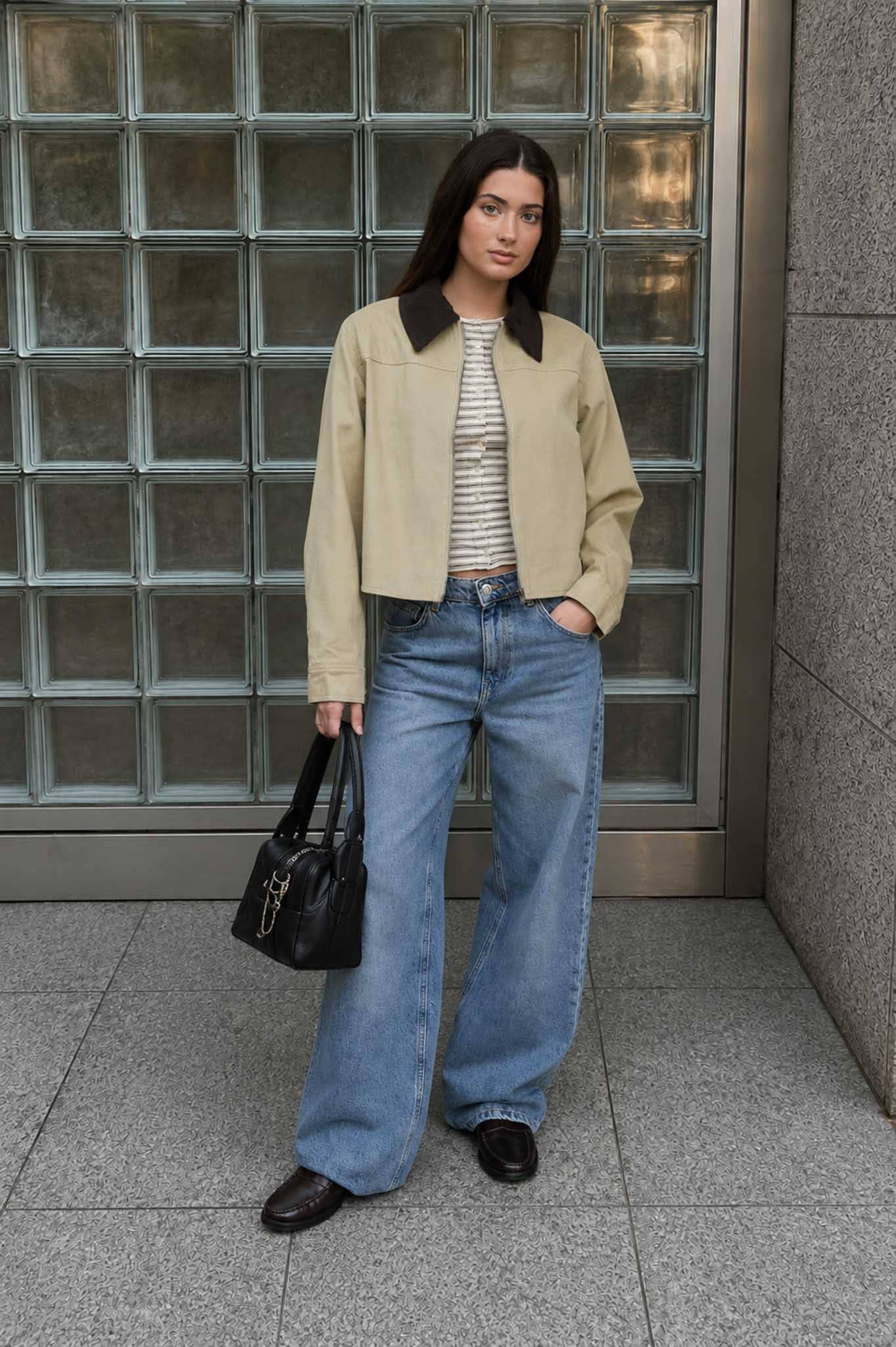 CONTRAST CORDUROY COLLAR ZIPUP JACKET