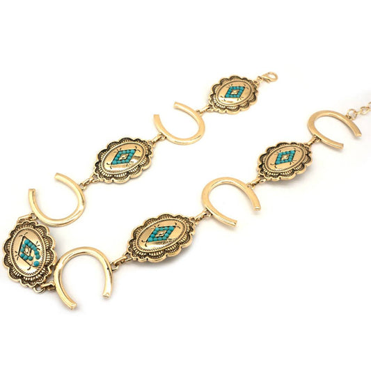 WESTERN METAL TURQUOISE STONE HORSESHOE CONCHO