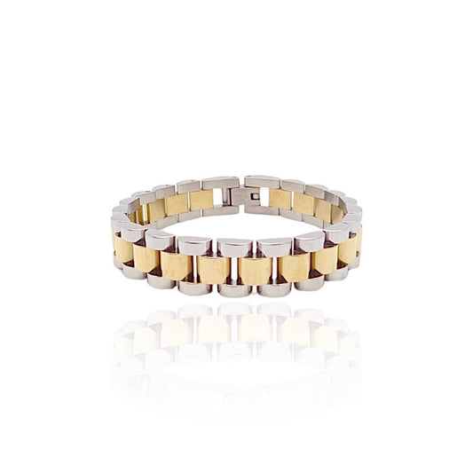 18k Gold Filled Two-Tone Strap Link Bracelet: 16 cm (Women)